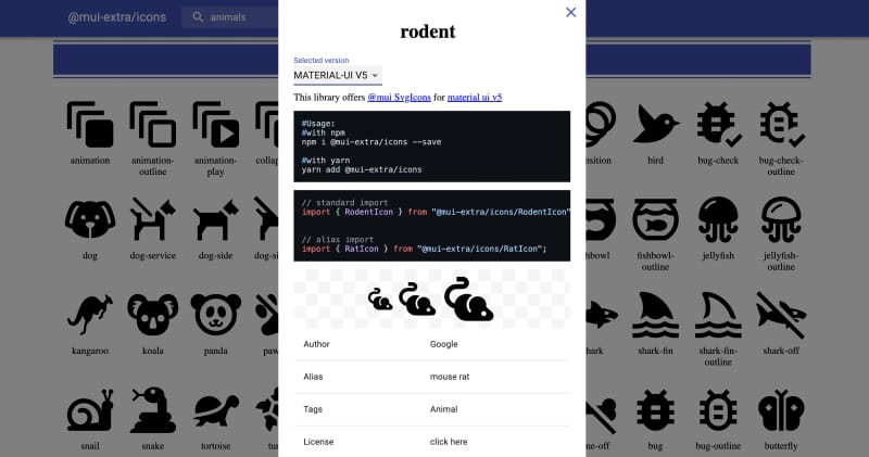 Material UI v4/5 Symbole project image